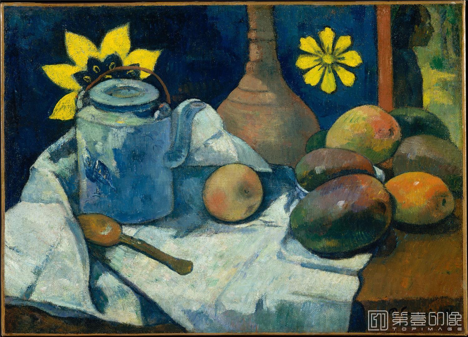 油画-美国纽约大都会美术馆油画藏画-Paul GauguinStill Life with Teapot and Fruit-1709